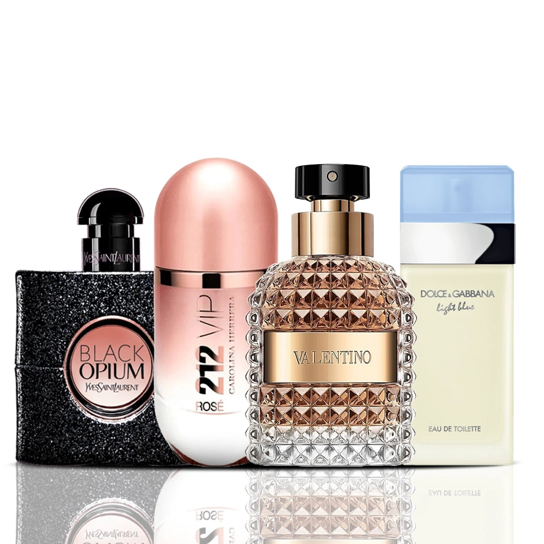 Sada 4 parfumov | Black Opium + 212 VIP Rose + Valentino + Dolce & Gabbana Light Blue 100 ml