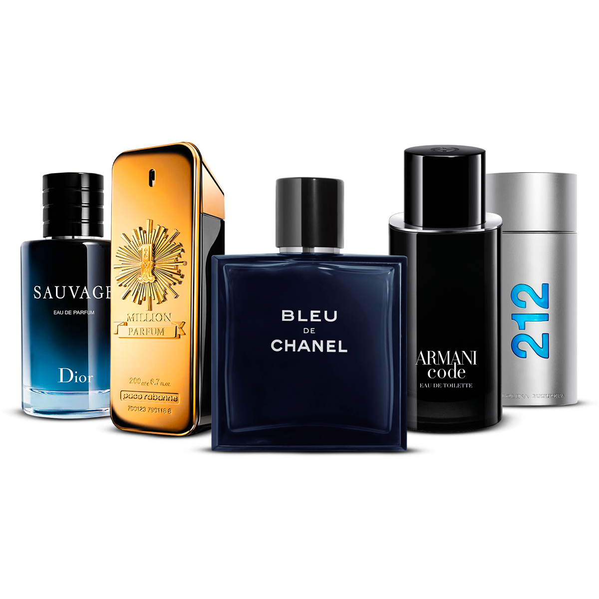 Sada 5 parfumov   – Sauvage, 1 Million, Bleu de Chanel, Armani Code a 212 Men  [100 ml každý]