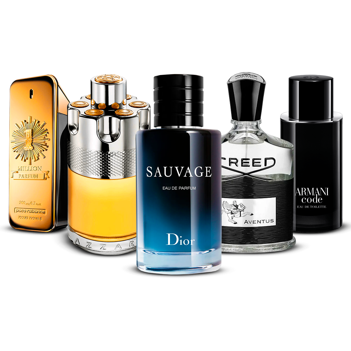 Sada 5 parfumov  – 1 Million, Azzaro Wanted, Sauvage, Creed Aventus a Armani Code  [100 ml každý]