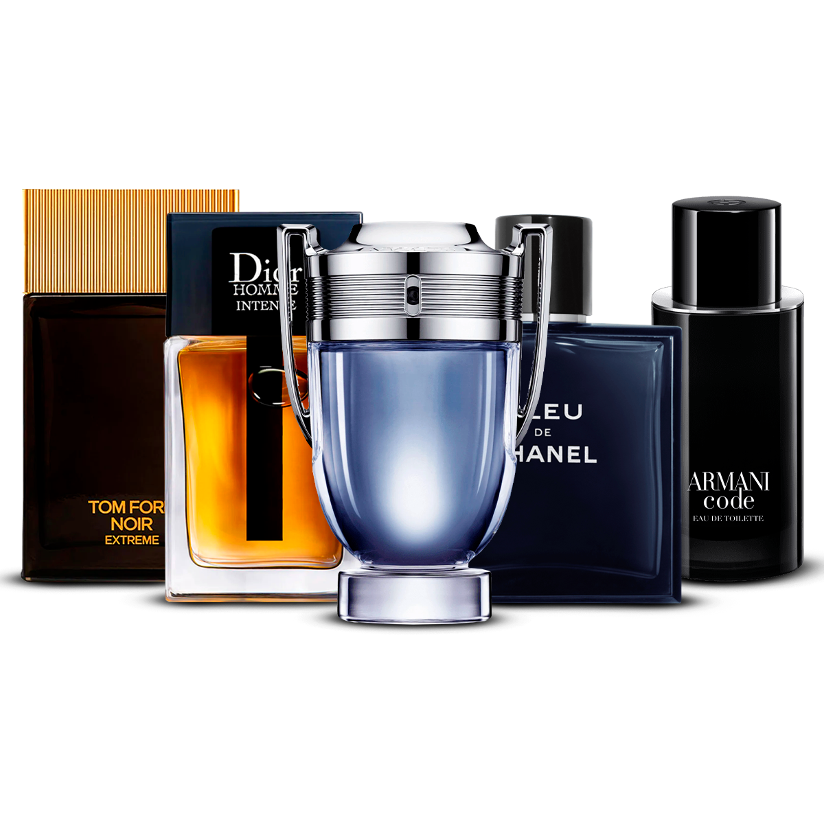 Sada 5 parfumov  – Tom Ford Noir Extrême, Dior Homme Intense, Invictus, Bleu de Chanel a Armani Code [100 ml každý]