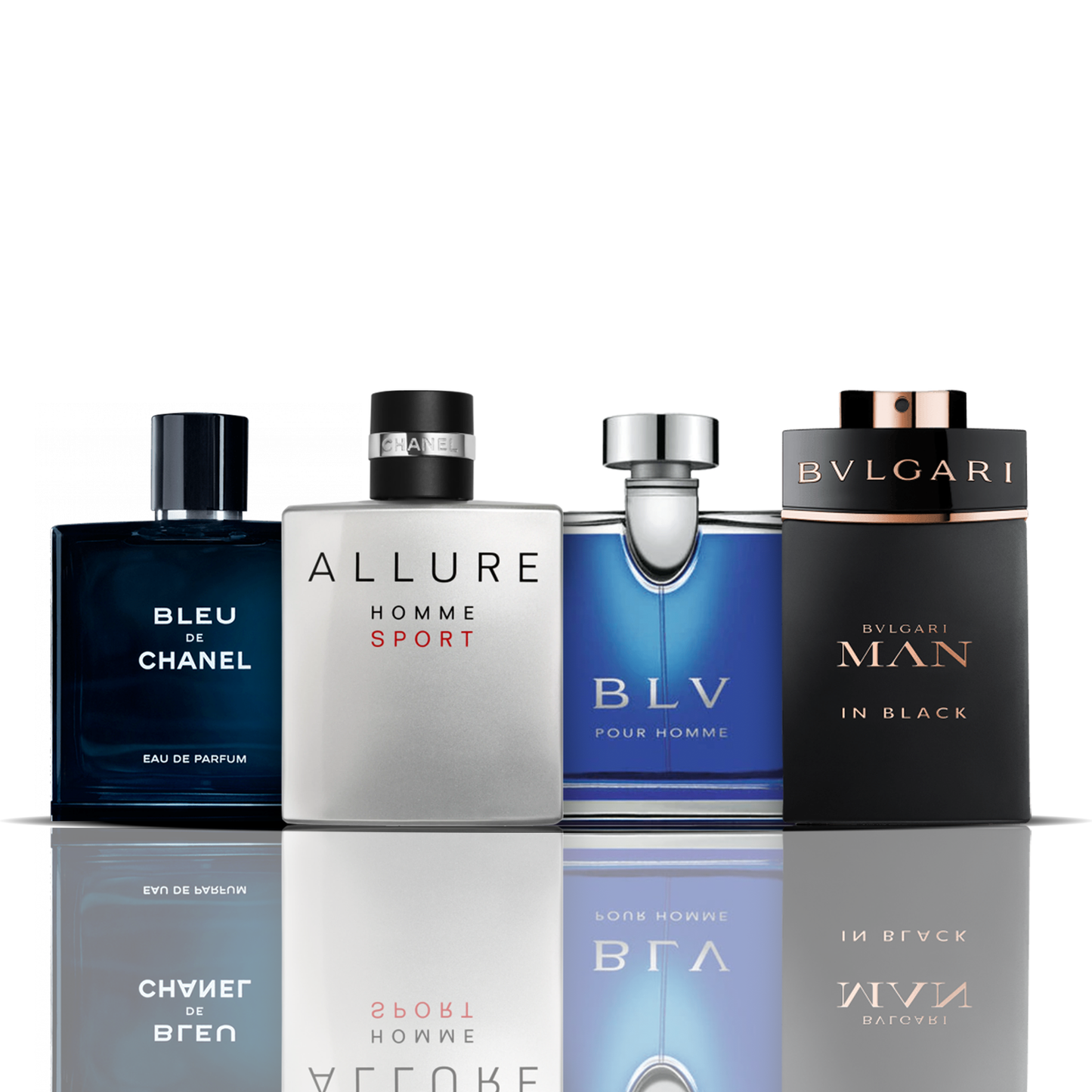 Sada 4 parfumov | Bleu de Chanel + Allure Sport + BLV + Bvlgari Man in Black 100 ml